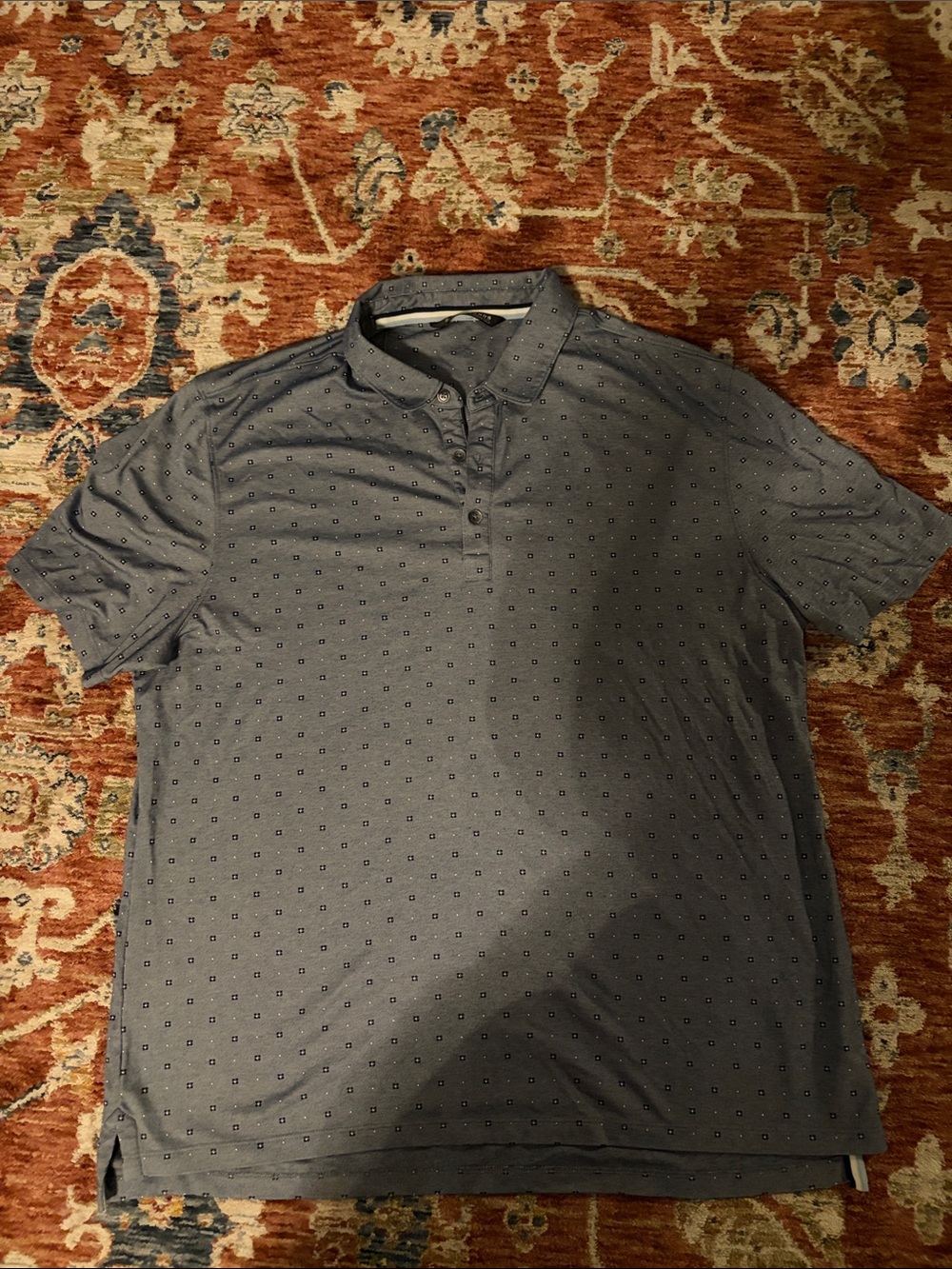 7 Diamonds Men's Blue-Gray Polo with Micro Square Print